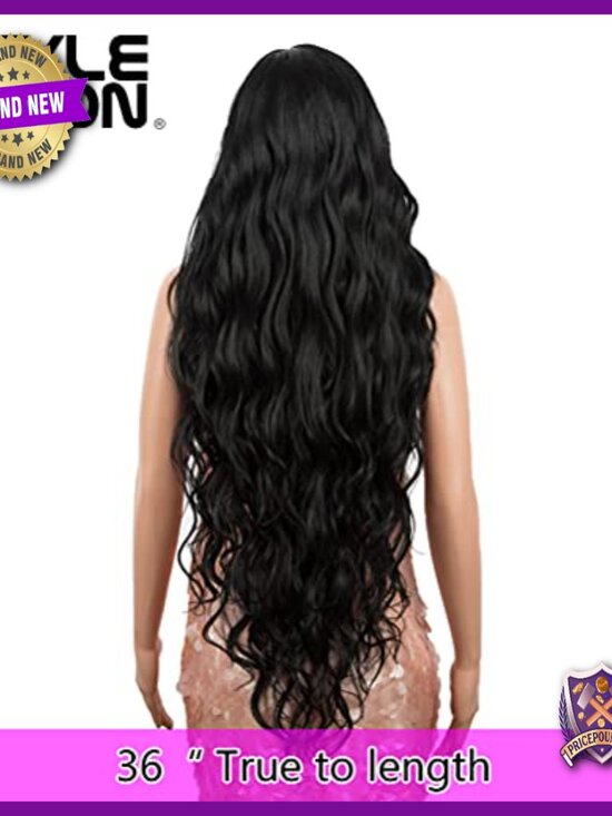 36-Inch Synthetic Lace Front Wig with Big Curls, Heat Resistant, Adjustable Cap